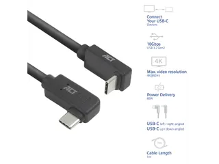 Kabel ACT USB-C hoek links/rechts USB-C hoek boven/beneden 10Gbps 1m - 8
