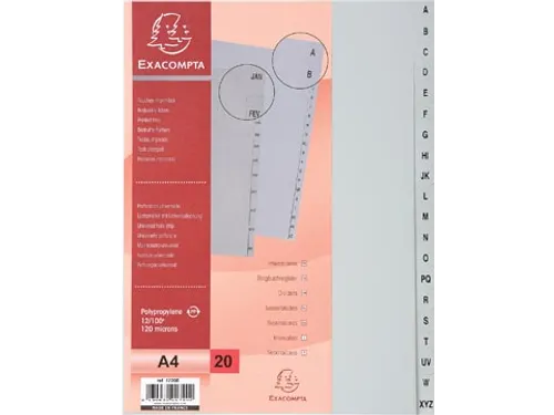 tabbladen voor ft A4 PP A-Z 20-delig grijs 11-gaats