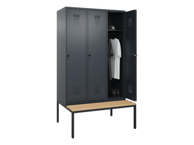 locker met bank,HxBxD 2120x1200x815mm,3vak,vak B 400mm,draaigrendel