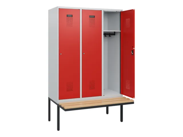 locker met bank,HxBxD 1950x1200x815mm,3vak,vak B 400mm,cilinderslot