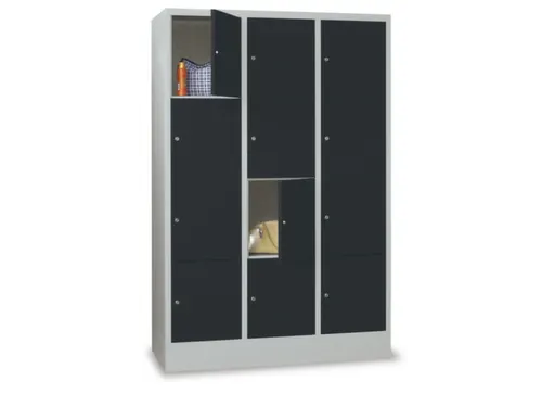 lockerkast,HxBxD 1850x1200x500mm,3x4vakken,RAL7035,front RAL7016