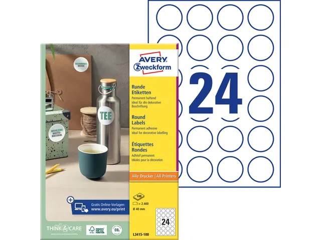 Etiket Avery Zweckform L3415 rond 40mm wit