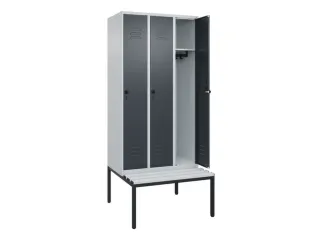 locker met bank,HxBxD 2120x900x815mm,3vak,vak B 300mm,draaigrendel - 2