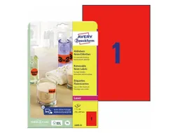 laseretiket Avery 210x297mm 25 vel A4 1 etiket per vel neonrood