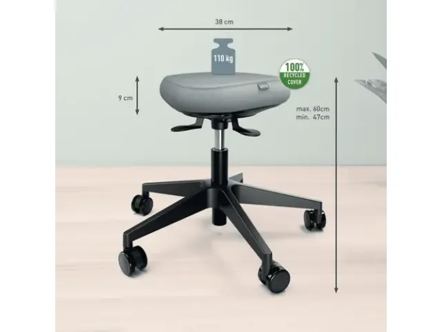 Zitkruk Leitz Ergo met wieltjes en wiebelkussen 600x470x600mm zwart