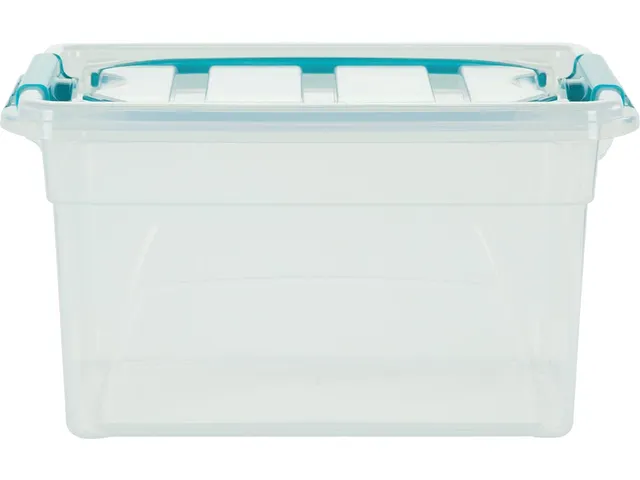 Carry Box opbergdoos 7 liter, transparant met blauwe handvat