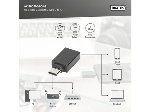 USB Type-C-adapter Type-C - A St/Bu 3A 5GB 3.0-versie Zwart