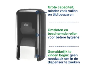 Tork OptiServe 558042 Hulsloos 2-rol Toiletpapier Dispenser T7 Zwart - 5