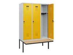 locker met bank,HxBxD 1950x1200x815mm,3vak,vak B 400mm,draaigrendel