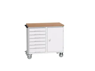 montagetafel 980x1300x600mm multiplexblad 7 laden kast front RAL7035 - 1
