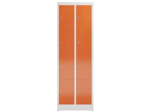 Lockerkast 1800x590x500mm 2x4 vakken cilinderslot, sokkel, RAL3000