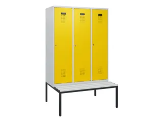 locker met bank,HxBxD 1950x1200x815mm,3vak,vak B 400mm,cilinderslot - 2