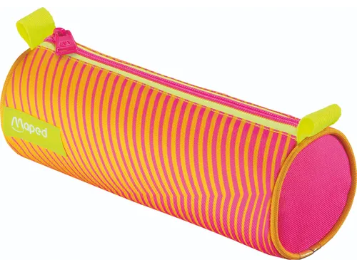 Maped Etui rond met nylon rits NEON kleuren oranje/roze