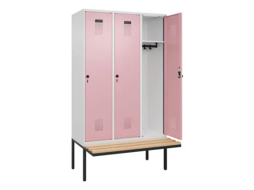 locker met bank,HxBxD 2120x1200x815mm,3vak,vak B 400mm,draaigrendel
