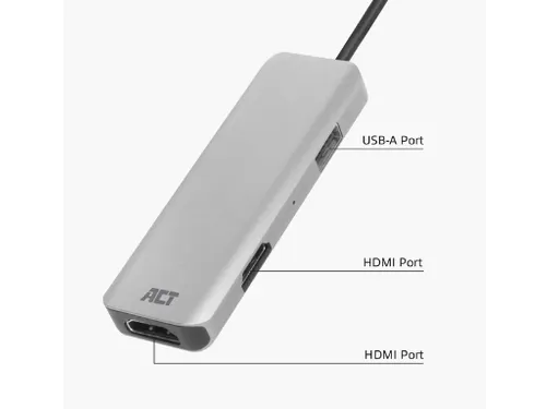 Adapter ACT USB-C 4K multiport voor 2 HDMI monitoren
