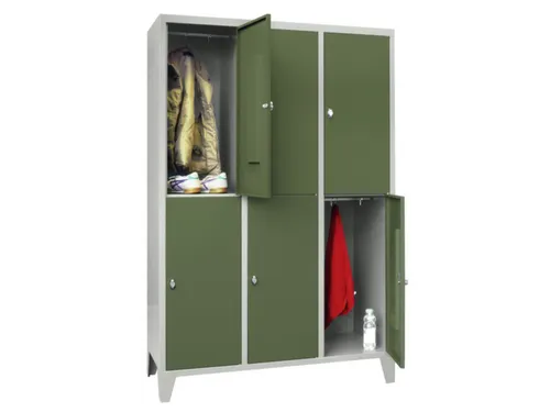 lockerkast,HxBxD 1850x1200x500mm,3x2vakken,RAL7035,front RAL6011