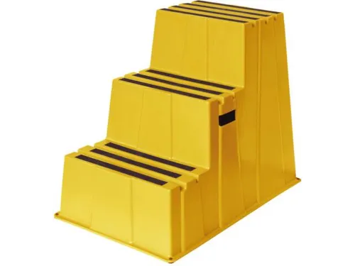 opstapje,bordes H 700mm,3treden m. antislipmatten,HDPE,geel