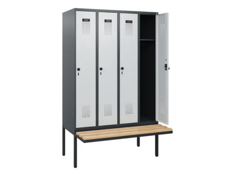 locker met bank,HxBxD 1950x1200x815mm,4vak,vak B 300mm,draaigrendel