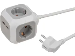 Stekkerblok Brennenstuhl 4 voudig inclusief 2 USB 140cm wit/grijs