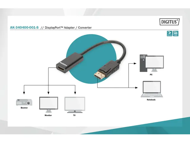 DisplayPort-adapter converter 0.15m Zwart
