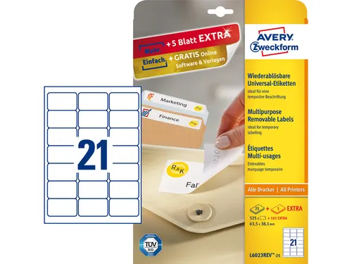 etiket Avery ZweckformILK 63,5x38,1mm NP 25 x 21 etiketten Wit