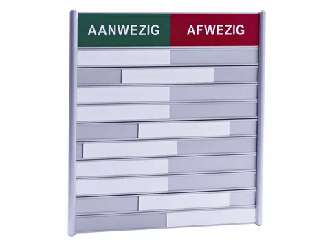 Aan- afwezigheidsbord voor 10 namen