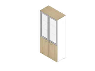 Vitrinekast 2000X900X450Mm Glazen Deuren 4Xhouten Vloer Romp Wit Eiken - 1