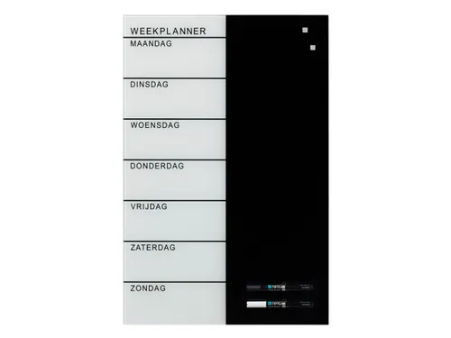 Glasmagneetbord Naga 40x60cm weekplanner NL zwart/wit