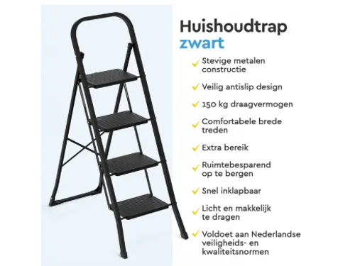Huishoudtrap BRASQ 4 treden SLM400 zwart