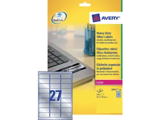 Inventaris etiketten Avery L6011-20 63.5x29.6mm Zilver 540 stuks - 2