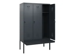 locker met bank,HxBxD 1950x1200x815mm,3vak,vak B 400mm,draaigrendel