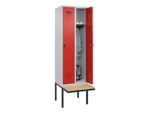 locker met bank,HxBxD 2120x600x815mm,2vak,vak B 300mm,draaigrendel