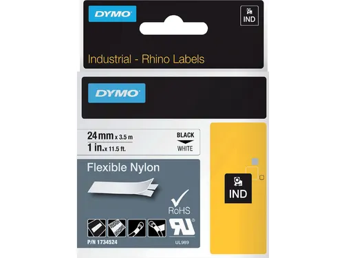 Labeltape Rhino 1734524 Nylon 24mmx3.5m Zwart Op Wit