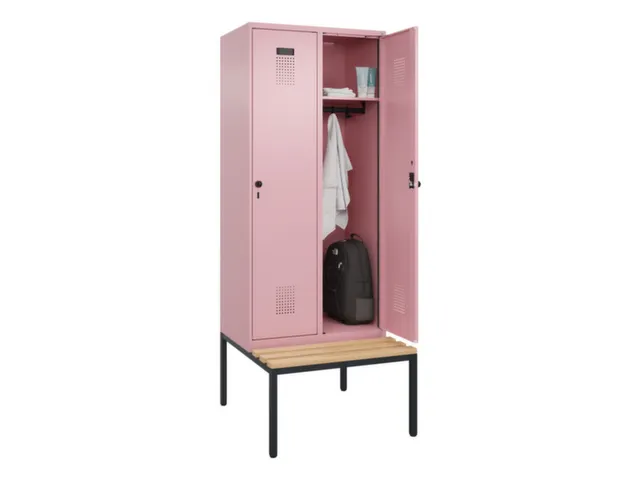 locker met bank,HxBxD 2120x800x815mm,2vak,vak B 400mm,draaigrendel