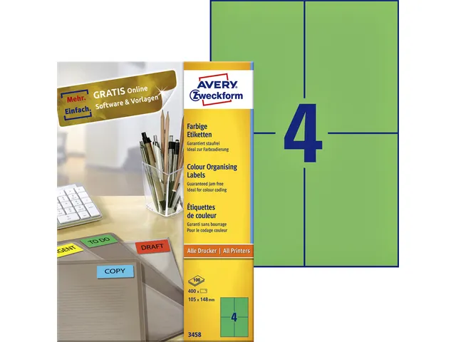 Gekleurde Etiketten Avery Zweckform 105x148mm A6 Groen 400 stuks