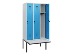 locker met bank,HxBxD 1950x900x815mm,3vak,vak B 300mm,draaigrendel