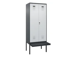 PBM-locker met bank,HxBxD 2120x800x815mm,2vak,vak B 400mm,draaigrendel - 2