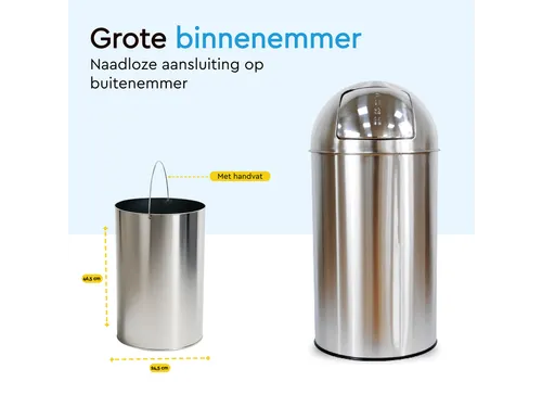 Afvalbak BRASQ Push Bin PB230+ 30 liter rvs