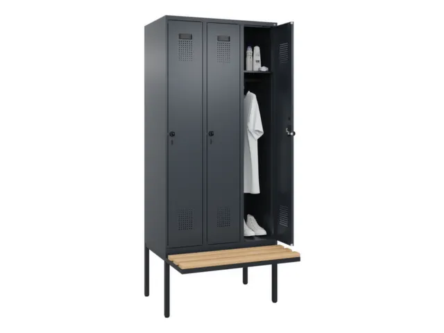 locker met bank,HxBxD 2120x900x815mm,3vak,vak B 300mm,draaigrendel