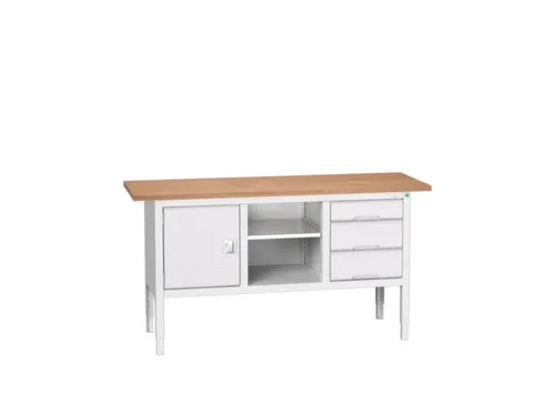 werkbank,HxBxD 830-930x1750x600mm,multiplexblad,uitrusting: 3laden