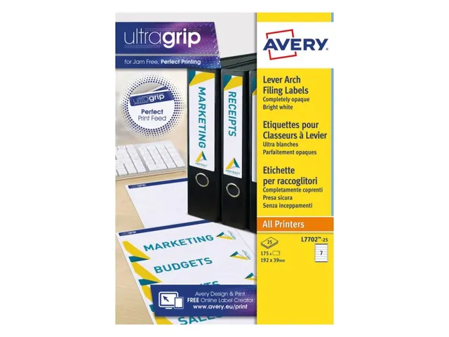 Rugetiket Avery L7702-25 smal 192x39mm zelfklevend wit 175 stuks