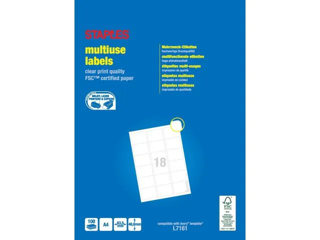 Etiquette Multi-usages Blanche - Staples - 46,6 X 63,5 Mm - Boïte De