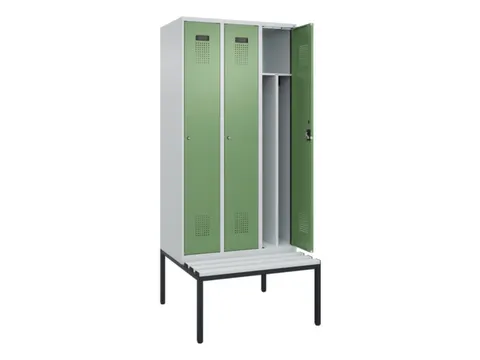 locker met bank,voor scheiding van kleding,HxBxD 2120x900x815mm,3vak