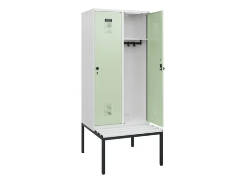 locker met bank,HxBxD 1950x800x815mm,2vak,vak B 400mm,draaigrendel