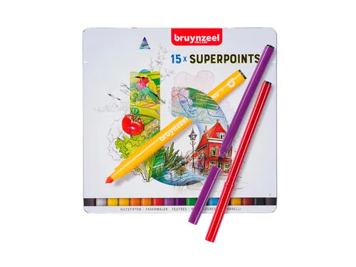 Viltstift Bruynzeel Creatives Superpoints assorti blik à 15 stuks