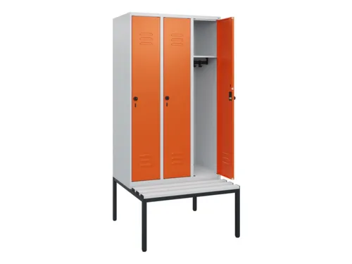 locker met bank,HxBxD 1950x900x815mm,3vak,vak B 300mm,draaigrendel