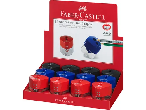 Grip dubbele puntenslijper Faber-Castell in assorti kleuren rood, blau