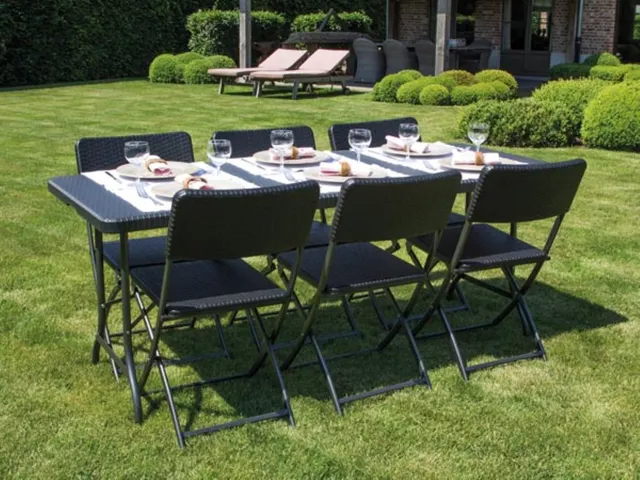 Klaptafel weerbestendige vouwtafel Rotanlook Zwart 180x75x72cm