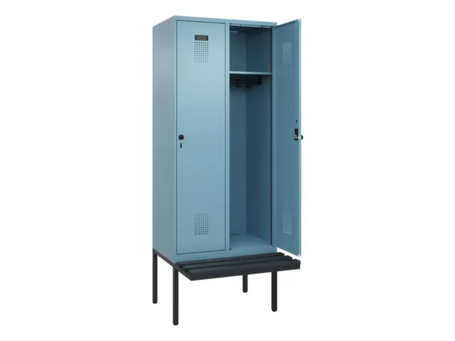 locker met bank,HxBxD 2120x800x815mm,2vak,vak B 400mm,draaigrendel