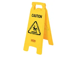 Waarschuwingsbord Caution meertalig 67x28x4cm geel